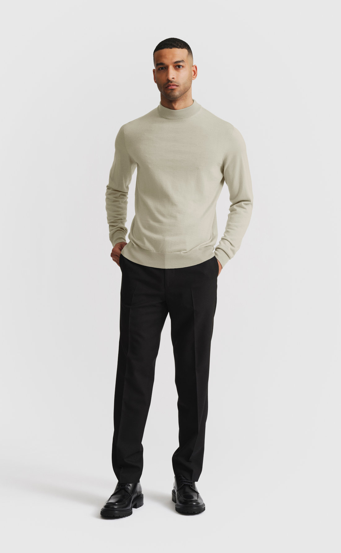 Merino Hi-Neck Pullover in Silver Green