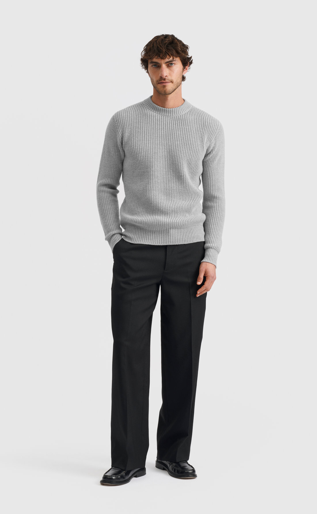 Heavy Merino Sweater in Light Grey Melange