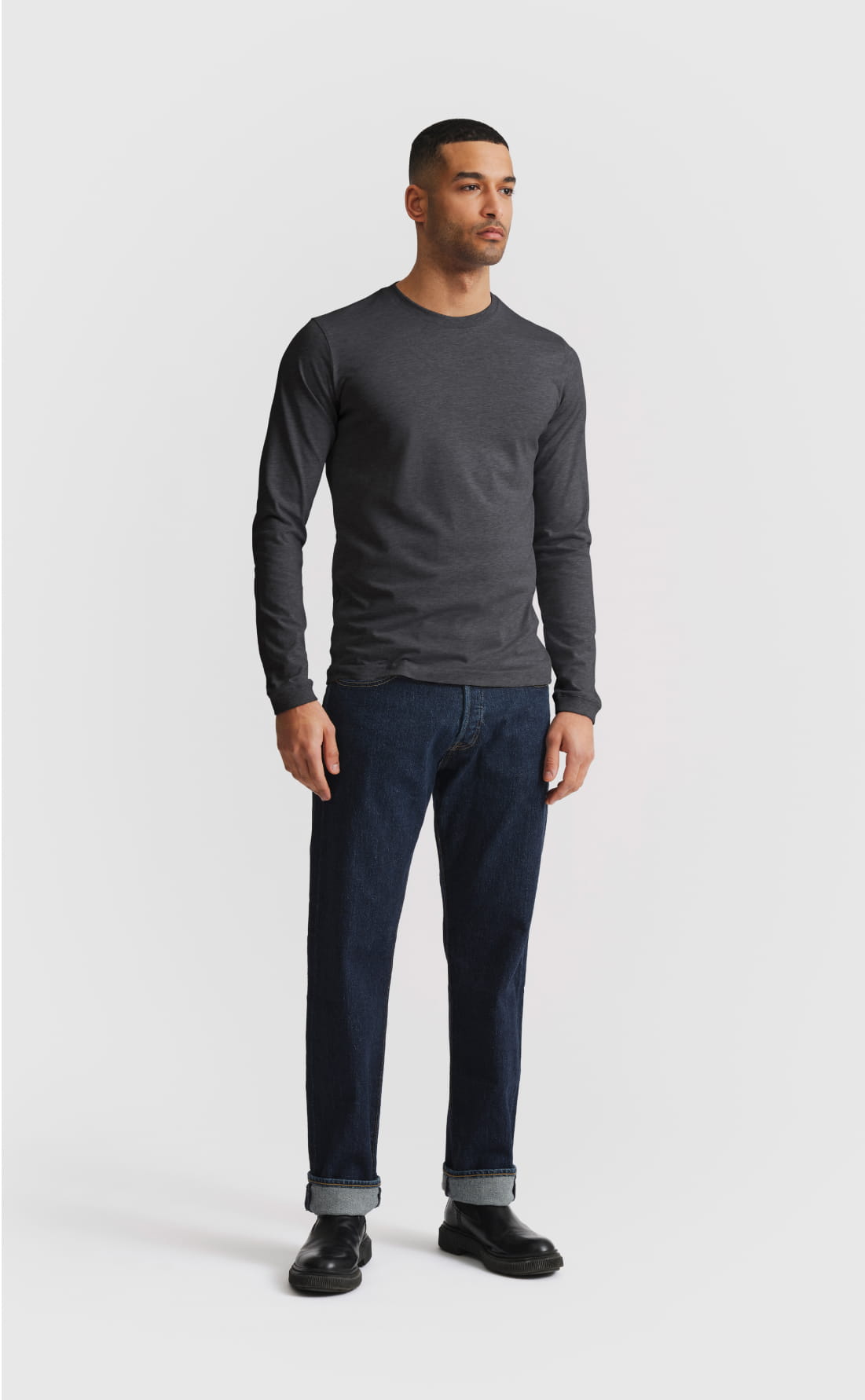 Cotton T-Shirt / Medium Weight / LS in Dark Grey