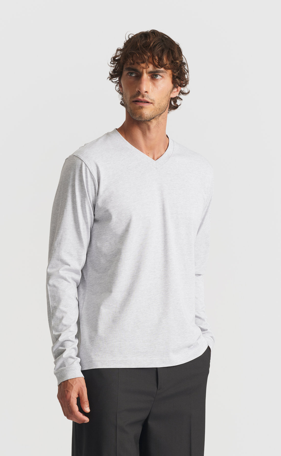 T-shirt Manches Longues Slim Homme - Col V - Noir, Blanc, Bleu, Vert Kaki - Coton/Spandex