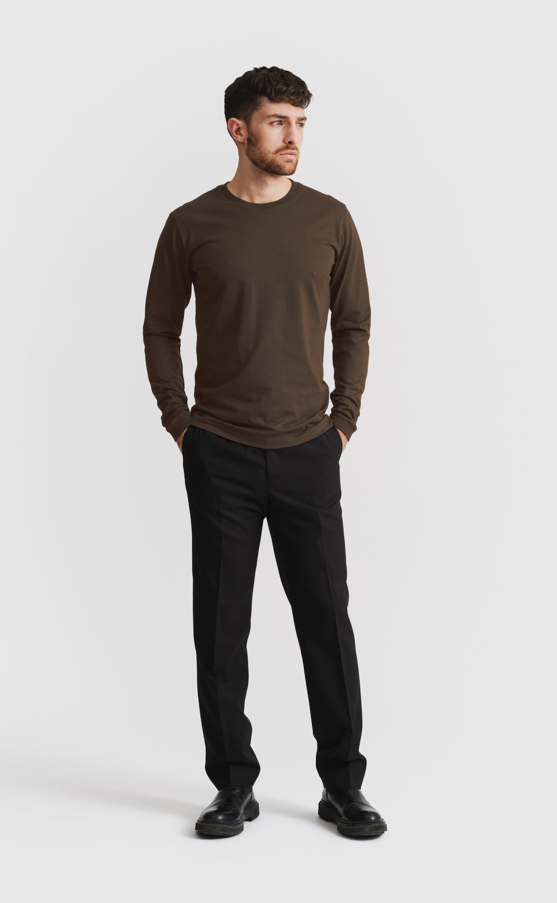 Cotton T-Shirt / Medium Weight / LS in Demitasse