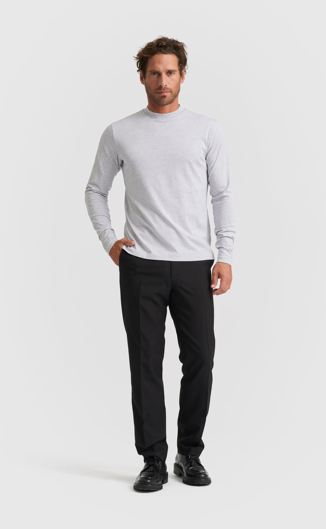 Custom Fitted Cotton Hi-Neck / Long-Sleeve Light Grey | Son Custom Fitted Cotton Hi-Neck / Long-Sleeve Light Grey | Son