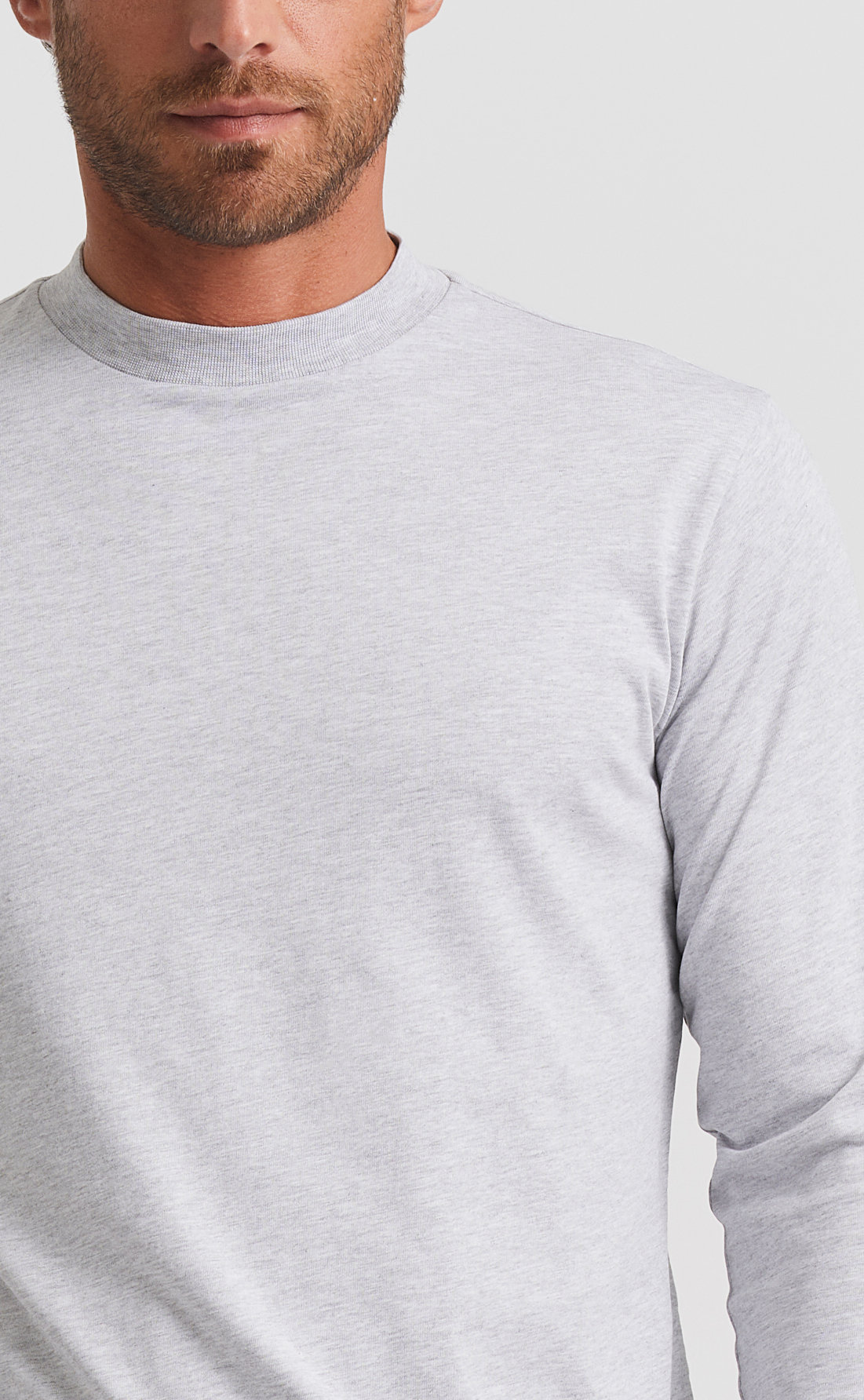 Custom Fitted Cotton Hi-Neck / Long-Sleeve Light Grey