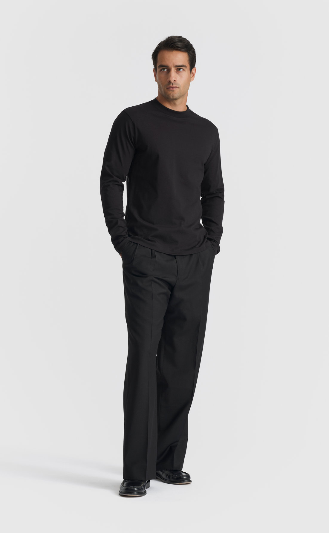Cotton Hi-Neck T-Shirt / Long-sleeve in Black