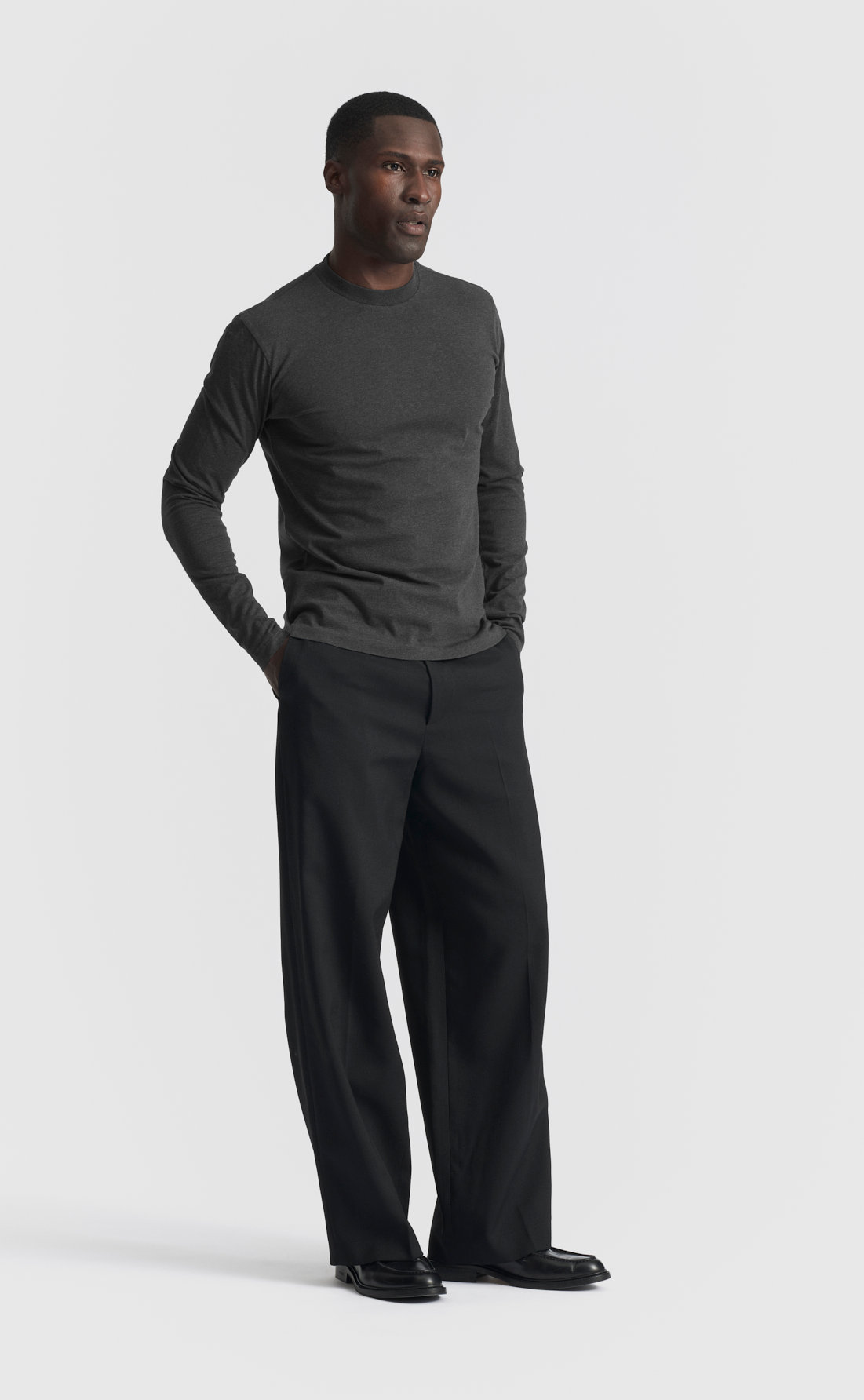 Cotton Hi-Neck T-Shirt / Long-sleeve in Dark Grey