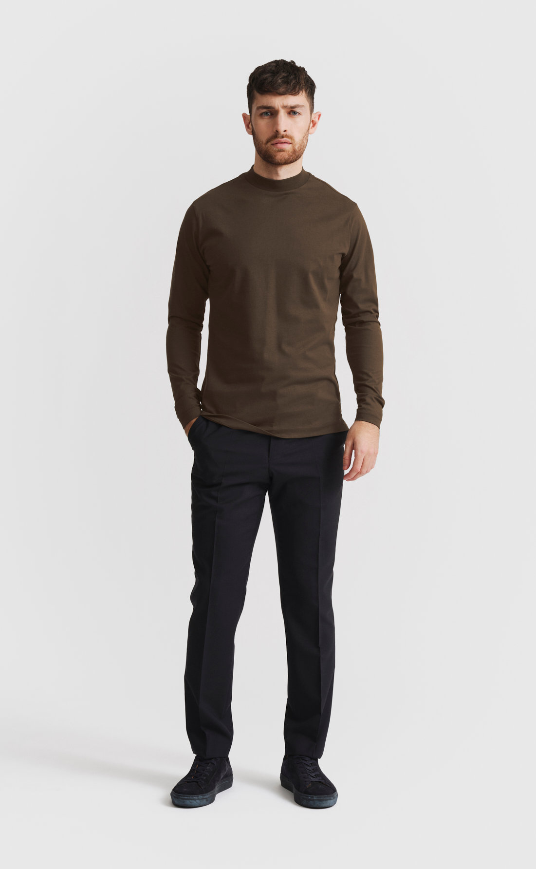 Cotton Hi-Neck T-Shirt / Long-sleeve in Demitasse