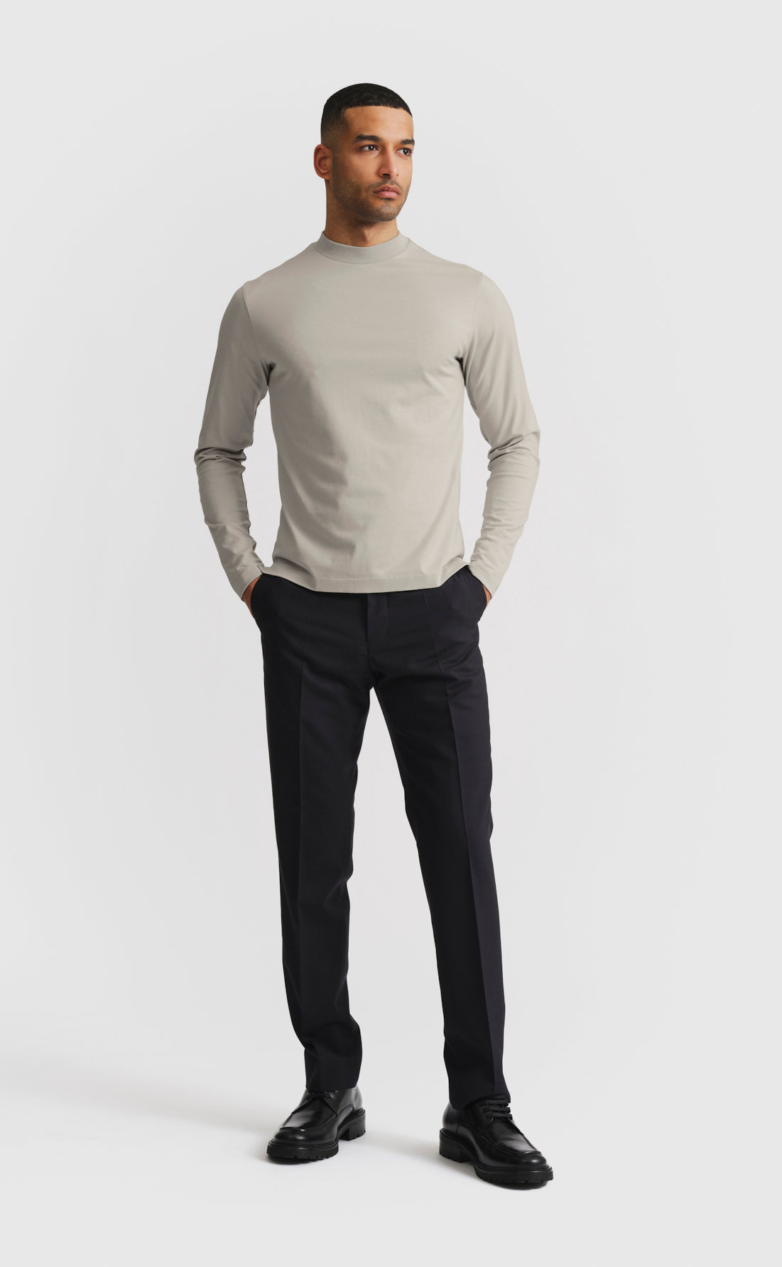 Cotton Hi-Neck T-Shirt / Long-sleeve in Ghost Grey