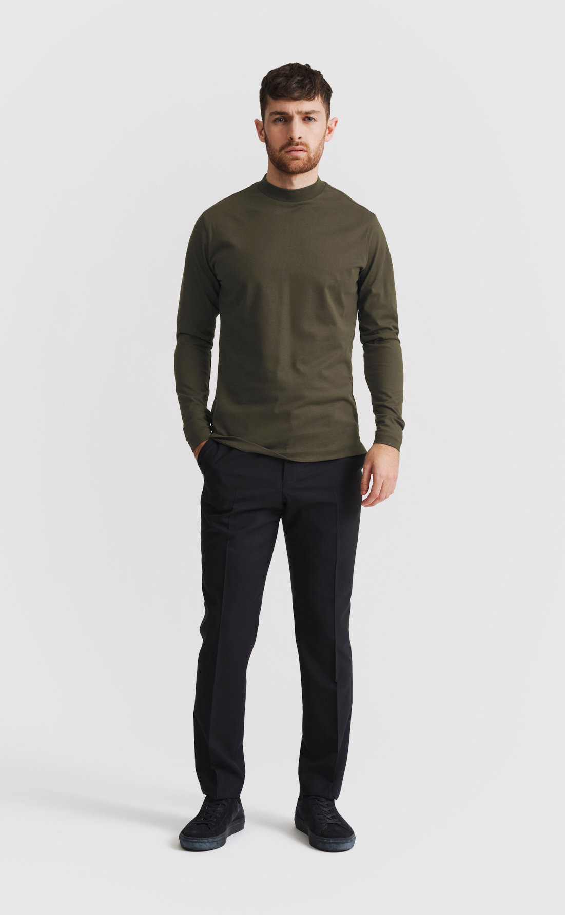 Cotton Hi-Neck T-Shirt / Long-sleeve in Grape Leaf