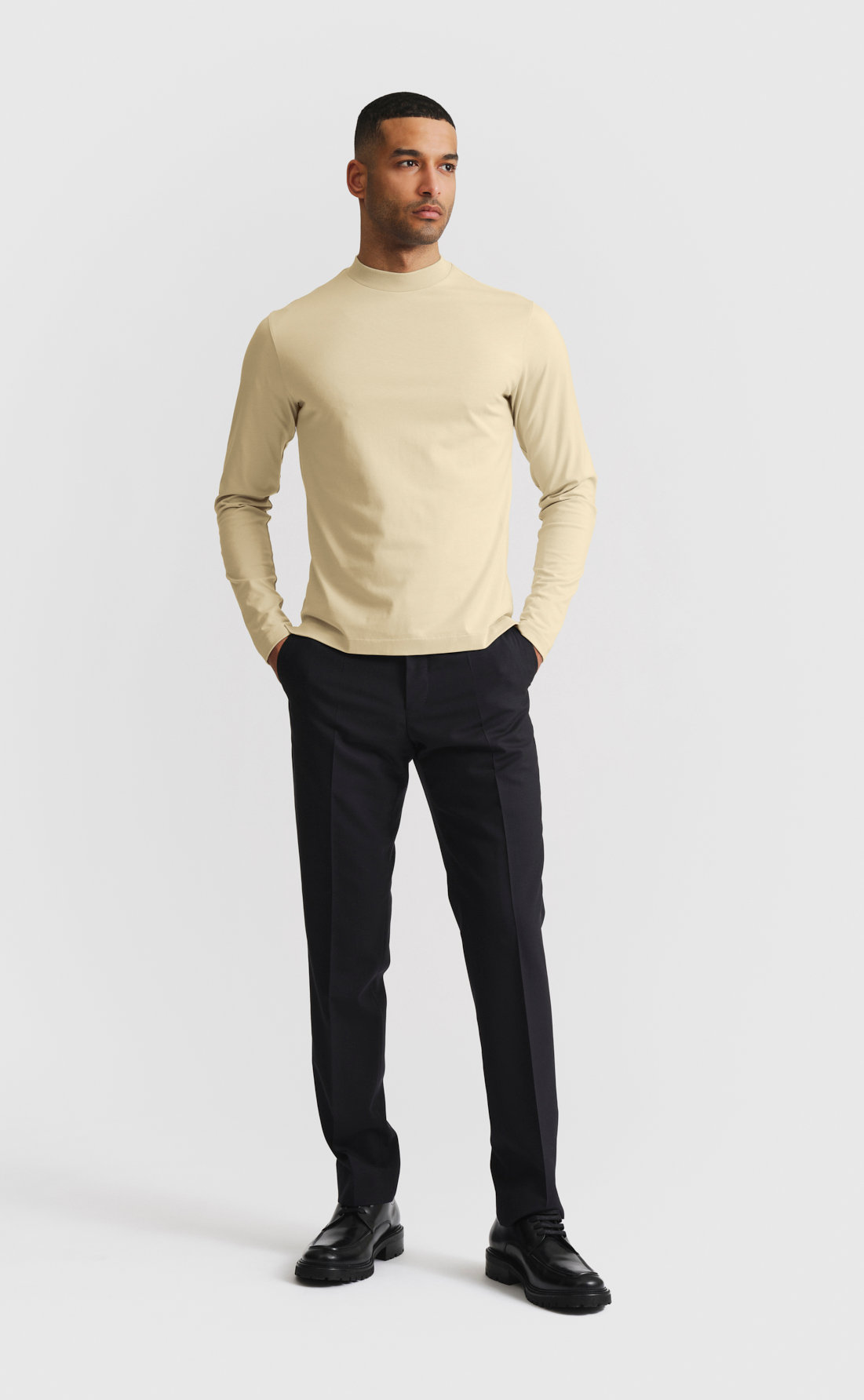 Cotton Hi-Neck T-Shirt / Long-sleeve in Green Haze