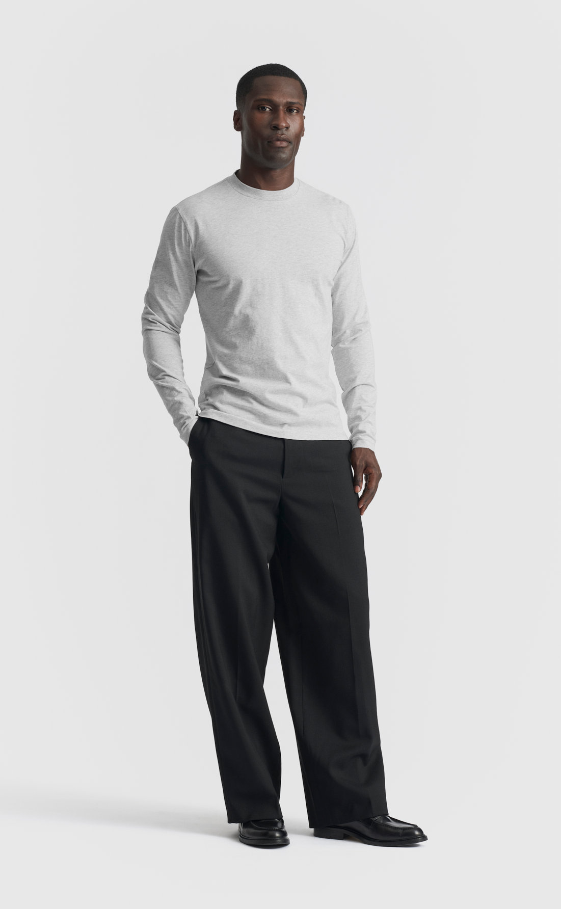 Hi-Neck Cotton T-Shirt / LS - Cotton Hi-Neck T-Shirt / Long-Sleeve - Light Grey