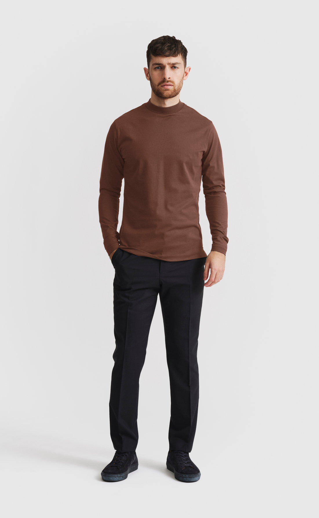 Cotton Hi-Neck T-Shirt / Long-sleeve in Mink