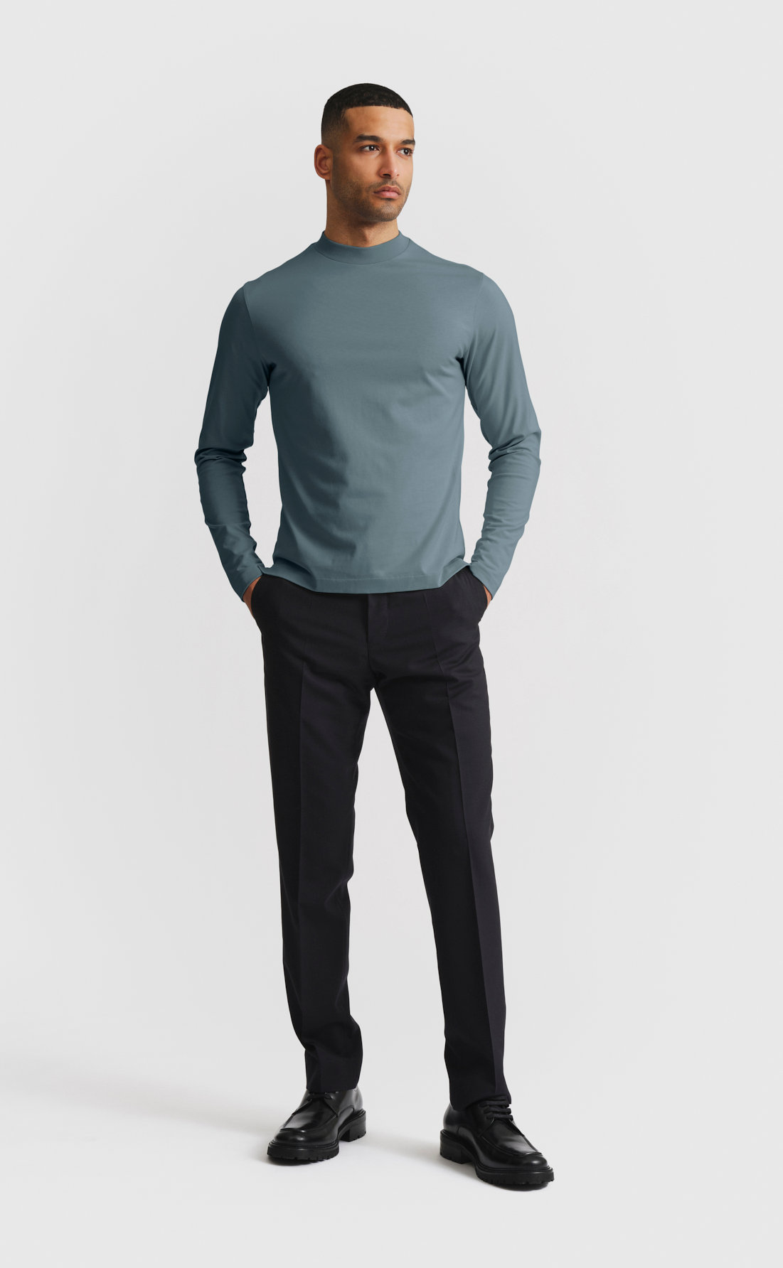 Cotton Hi-Neck T-Shirt / Long-sleeve in Stormy Weather