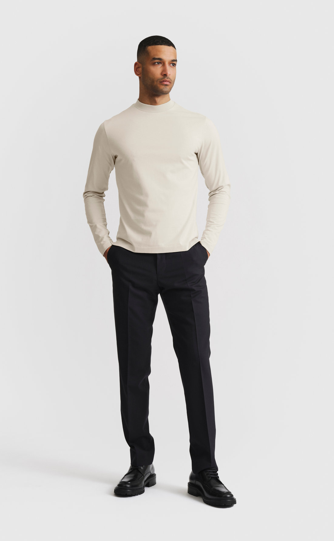 Cotton Hi-Neck T-Shirt / Long-sleeve in White Onyx