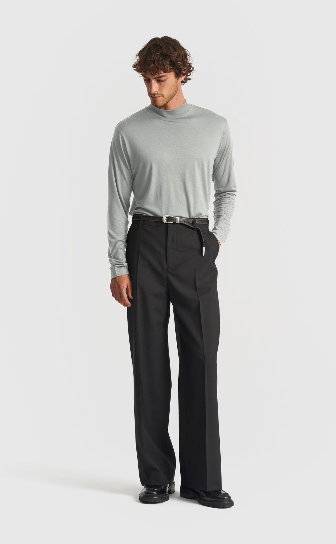 Wool Hi-Neck T-Shirt / Long-sleeve in Belgian Block