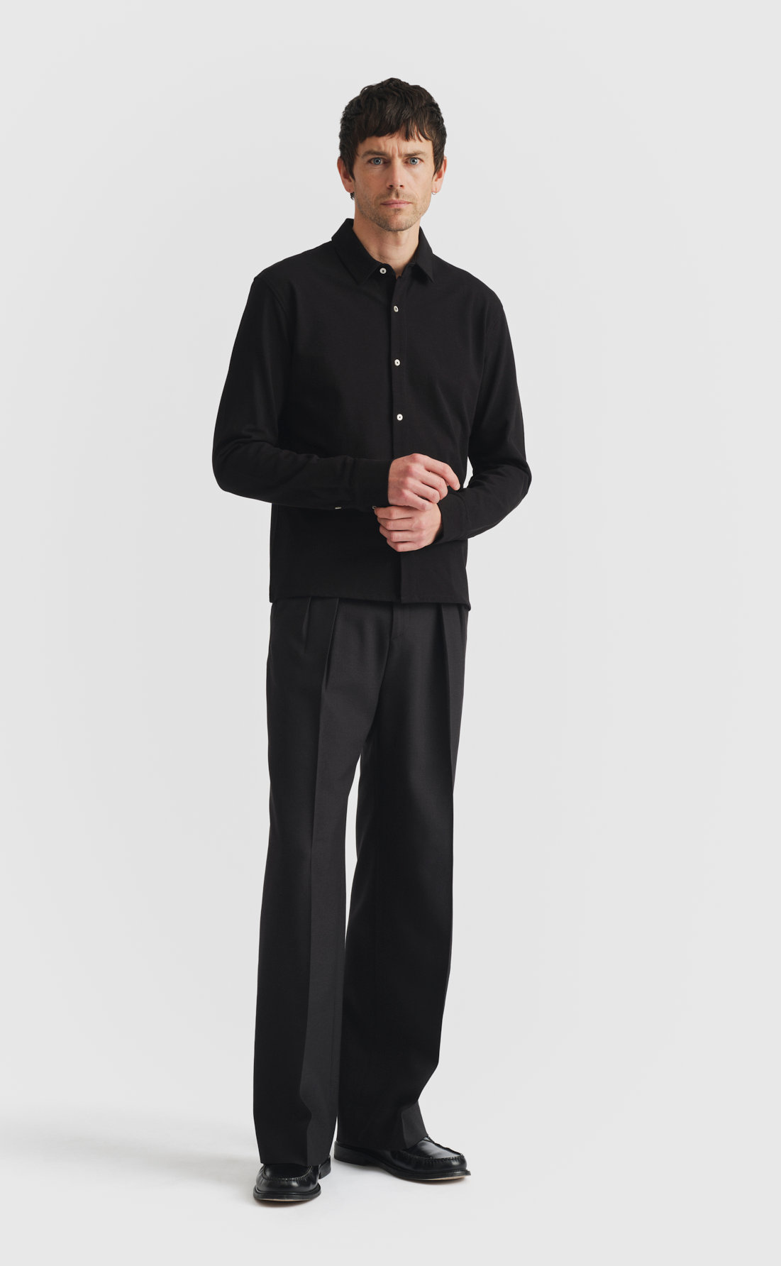 Pique Straight Hem Shirt in Black