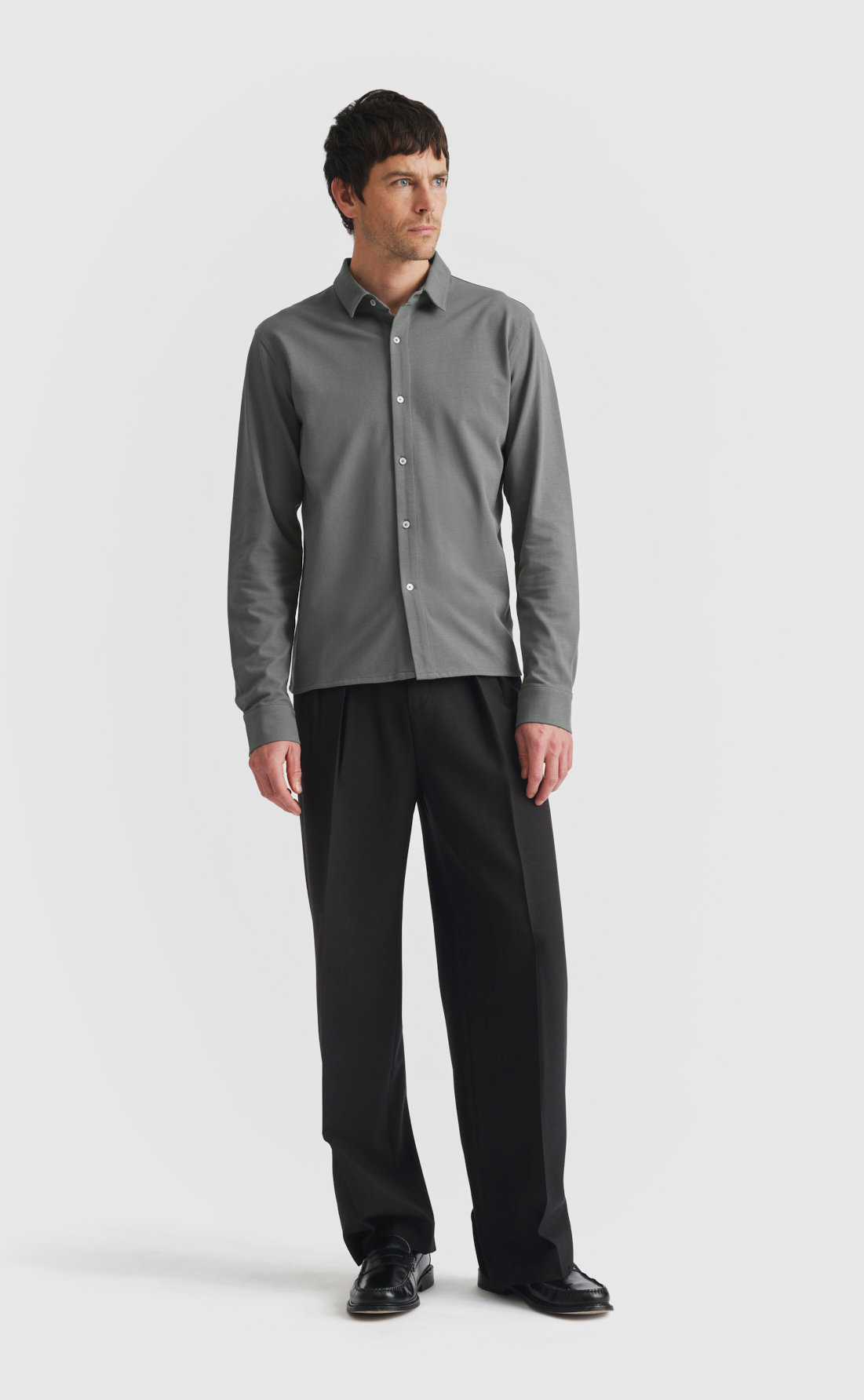 Pique Straight Hem Shirt in Castor Grey