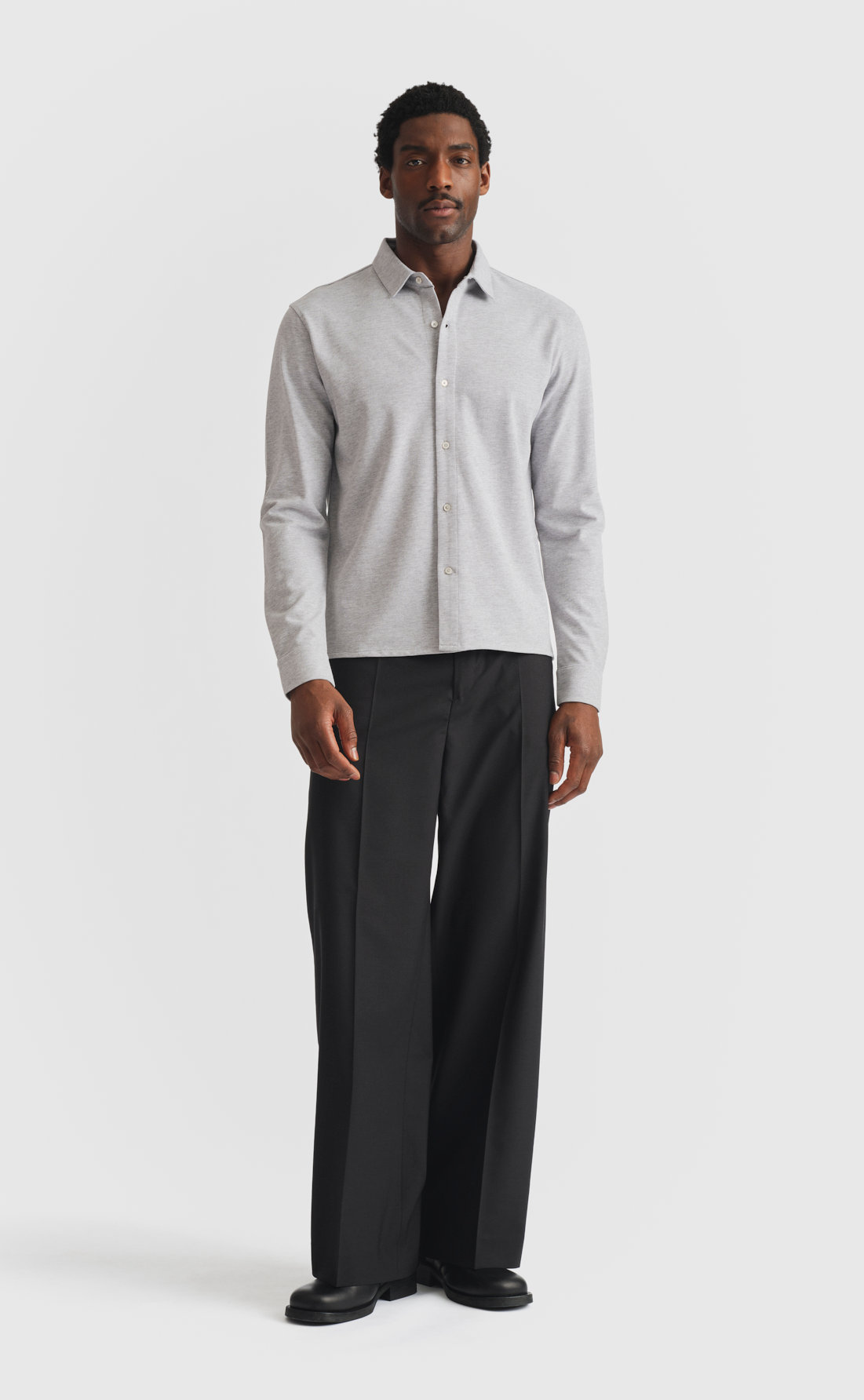 Pique Straight Hem Shirt in Light Grey