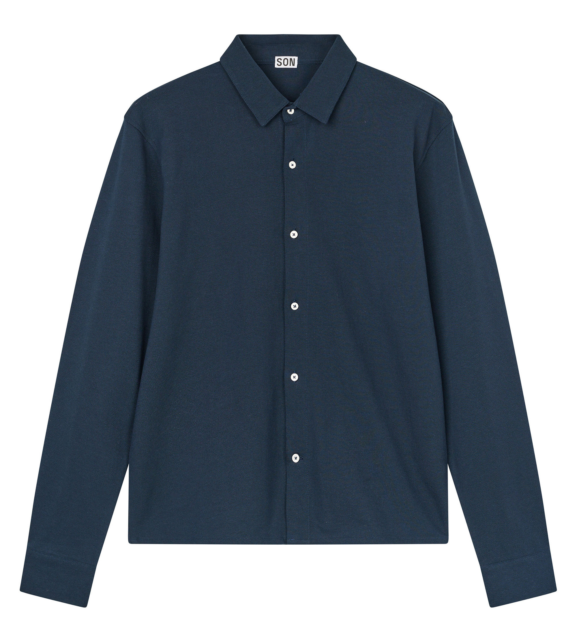 straight hem dress shirts Tailored Pique Straight Hem Shirt - Navy