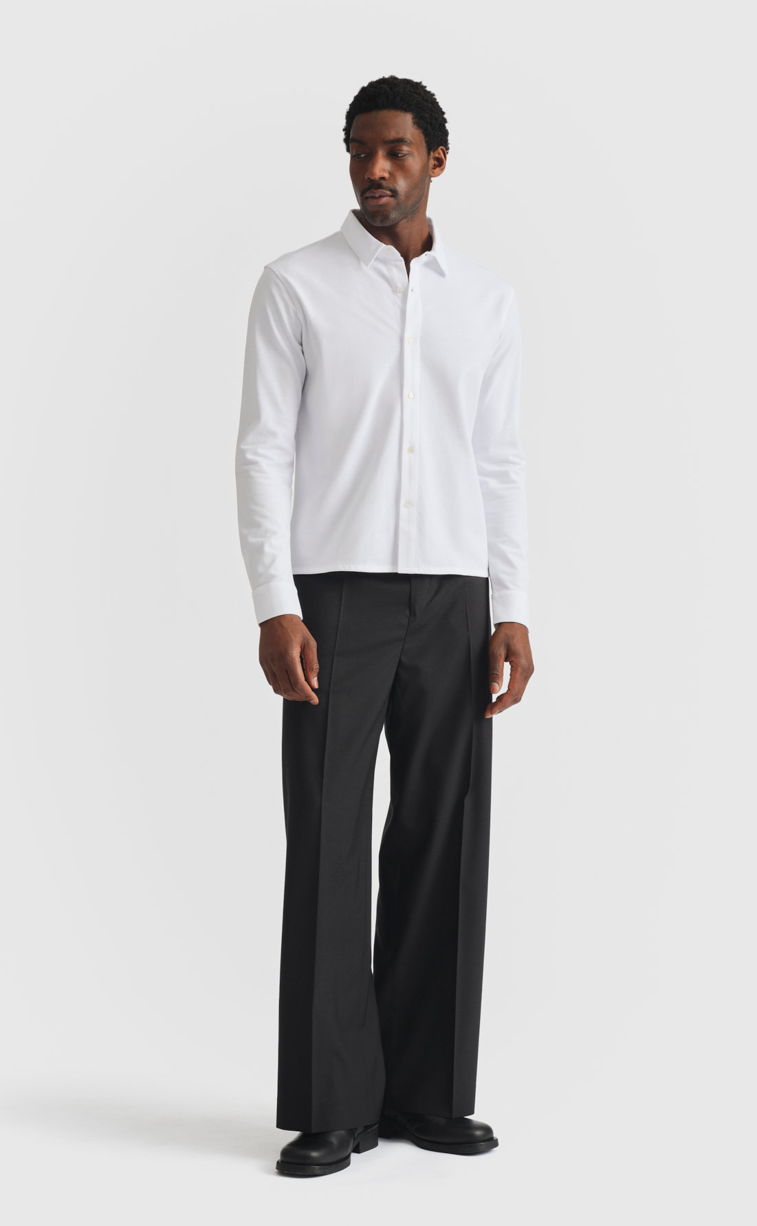 Pique Straight Hem Shirt in White