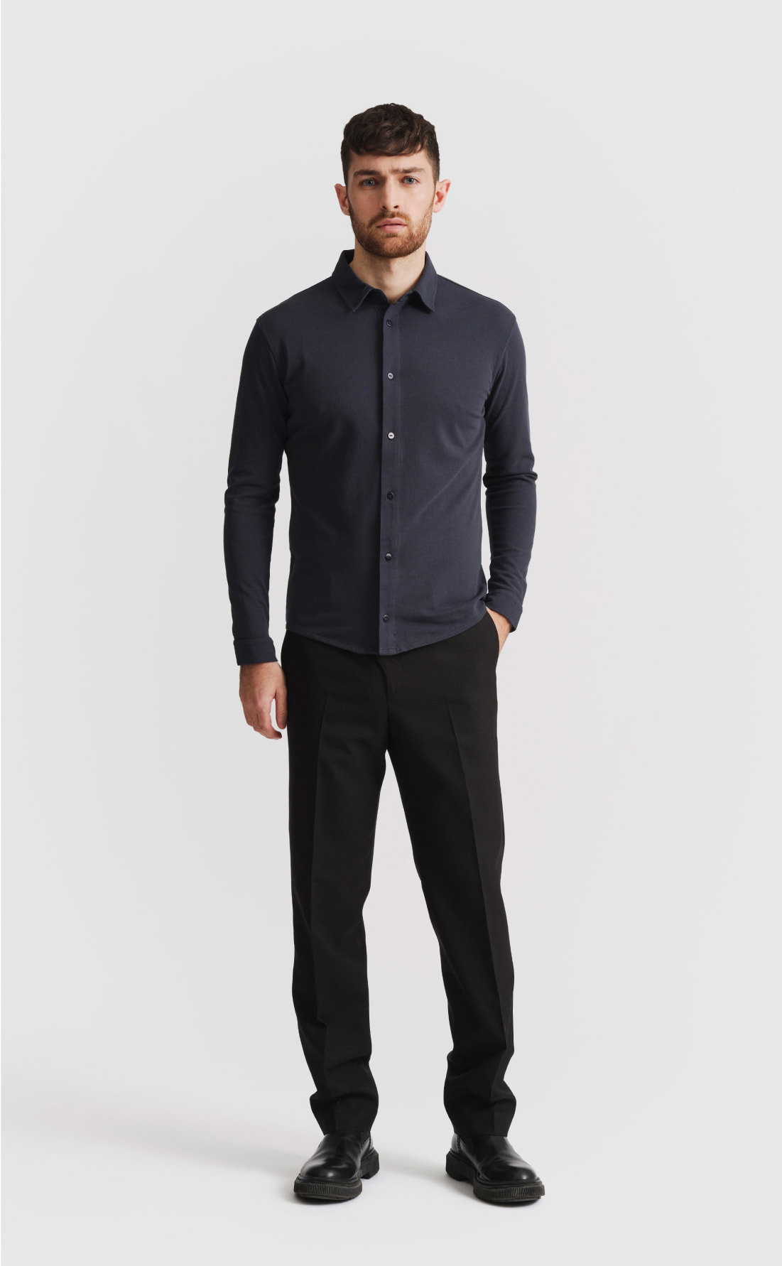 Tailored Pique Polo Shirt / Long-Sleeve Navy Son of A Tailor