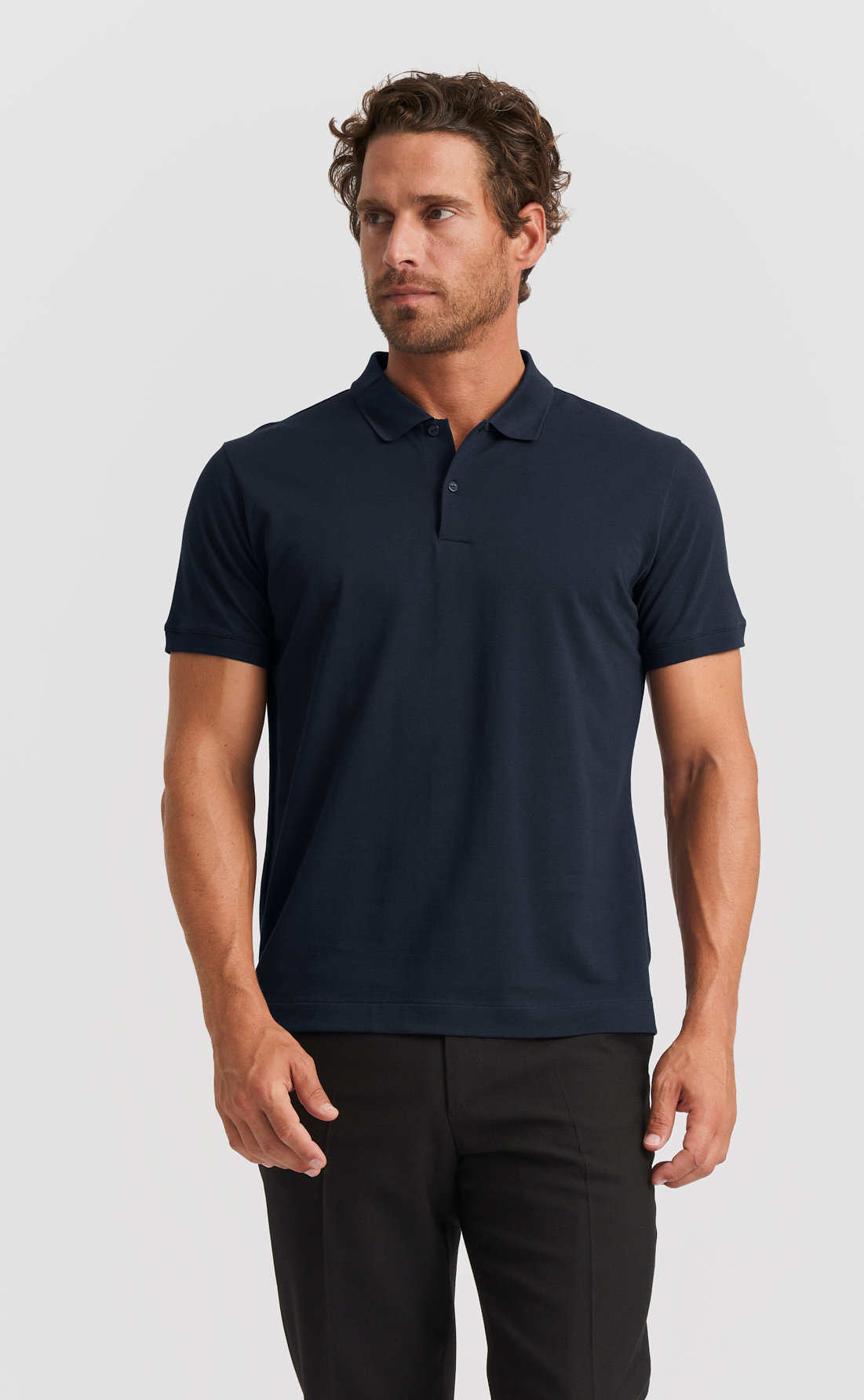 Tailored Pique Polo Shirt / Long-Sleeve Navy Son of A Tailor