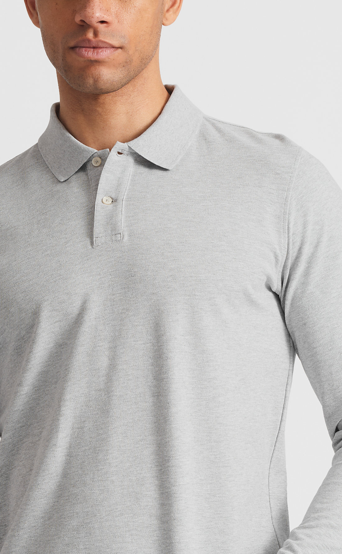 Custom Fitted Pique Polo Shirt / Long-Sleeve Light Grey Custom Fitted Pique Polo Shirt / Long-Sleeve Light Grey