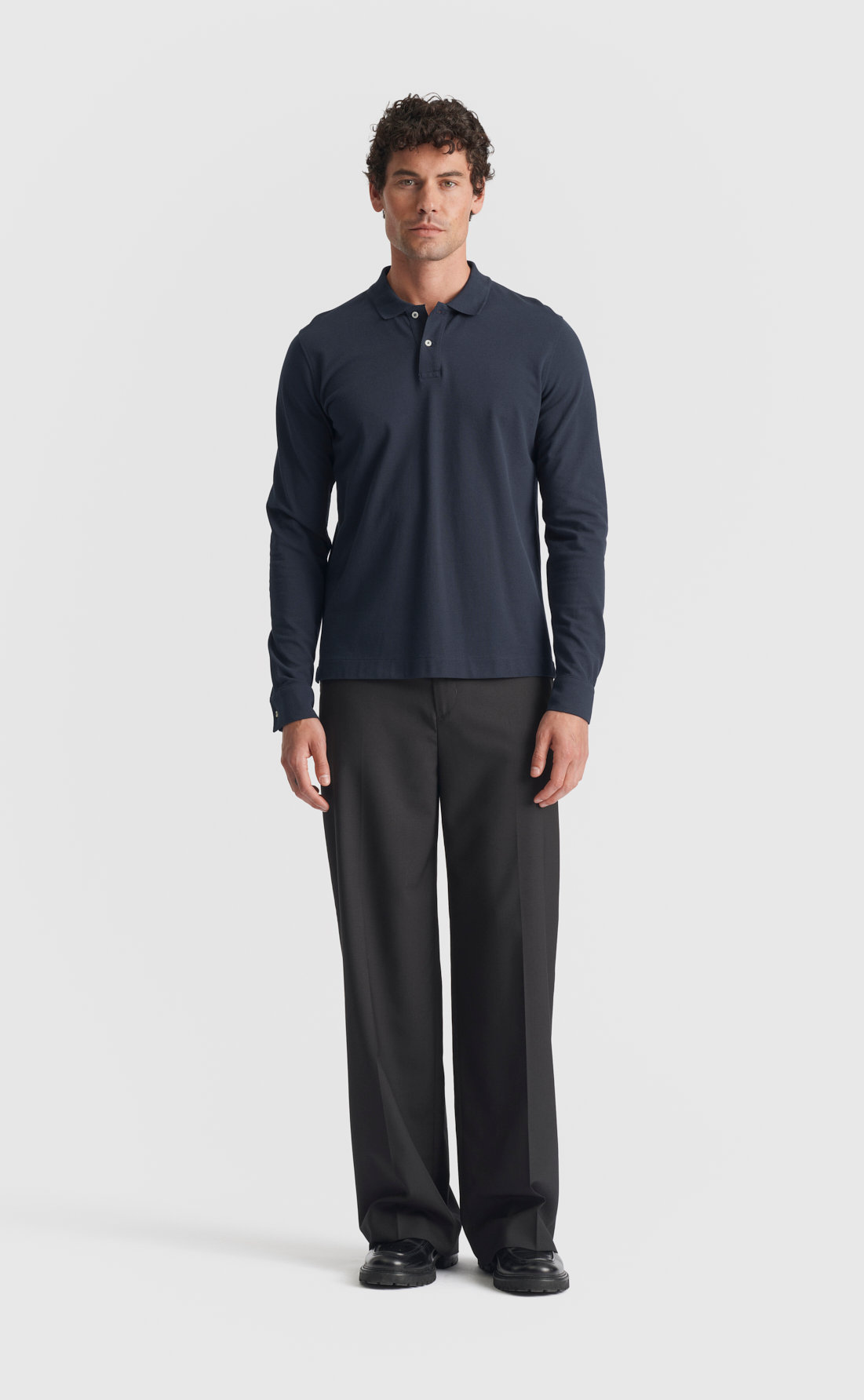 Pique Polo Shirt / Long-sleeve in Navy