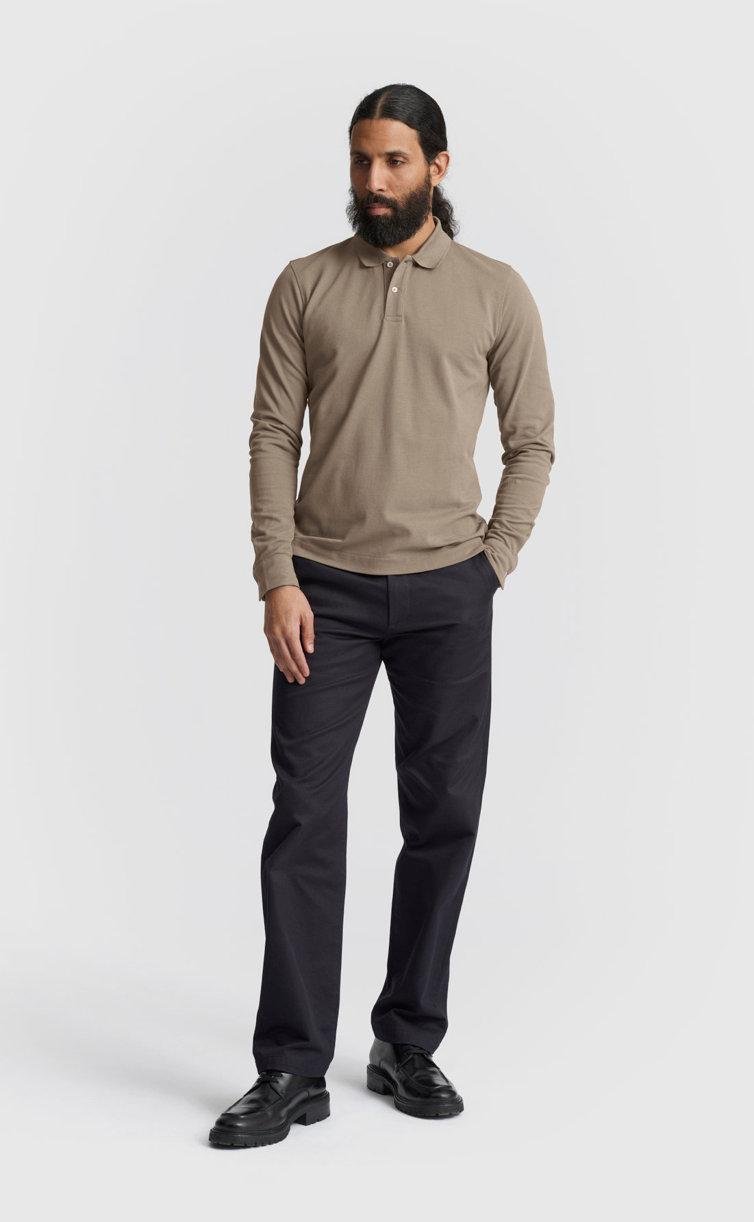 Pique Polo Shirt / Long-sleeve in Silver Sage