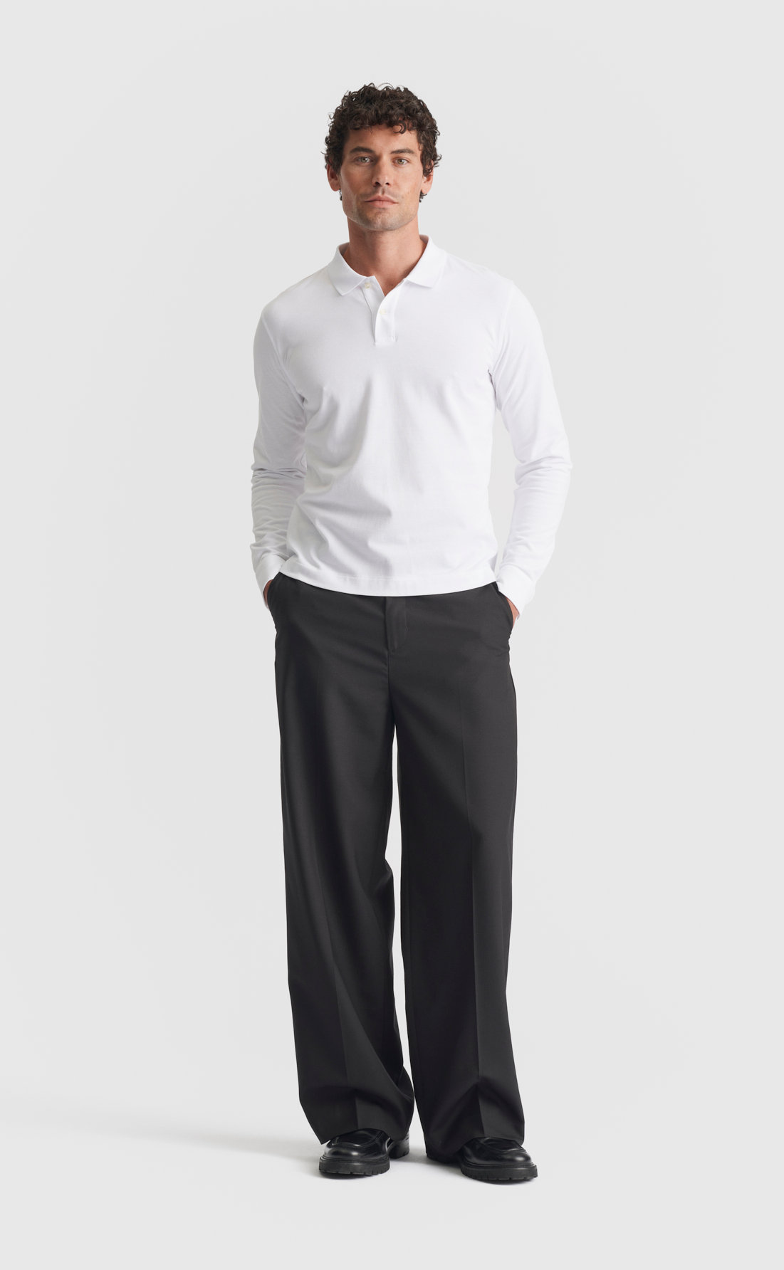 Pique Polo Shirt / Long-sleeve in White