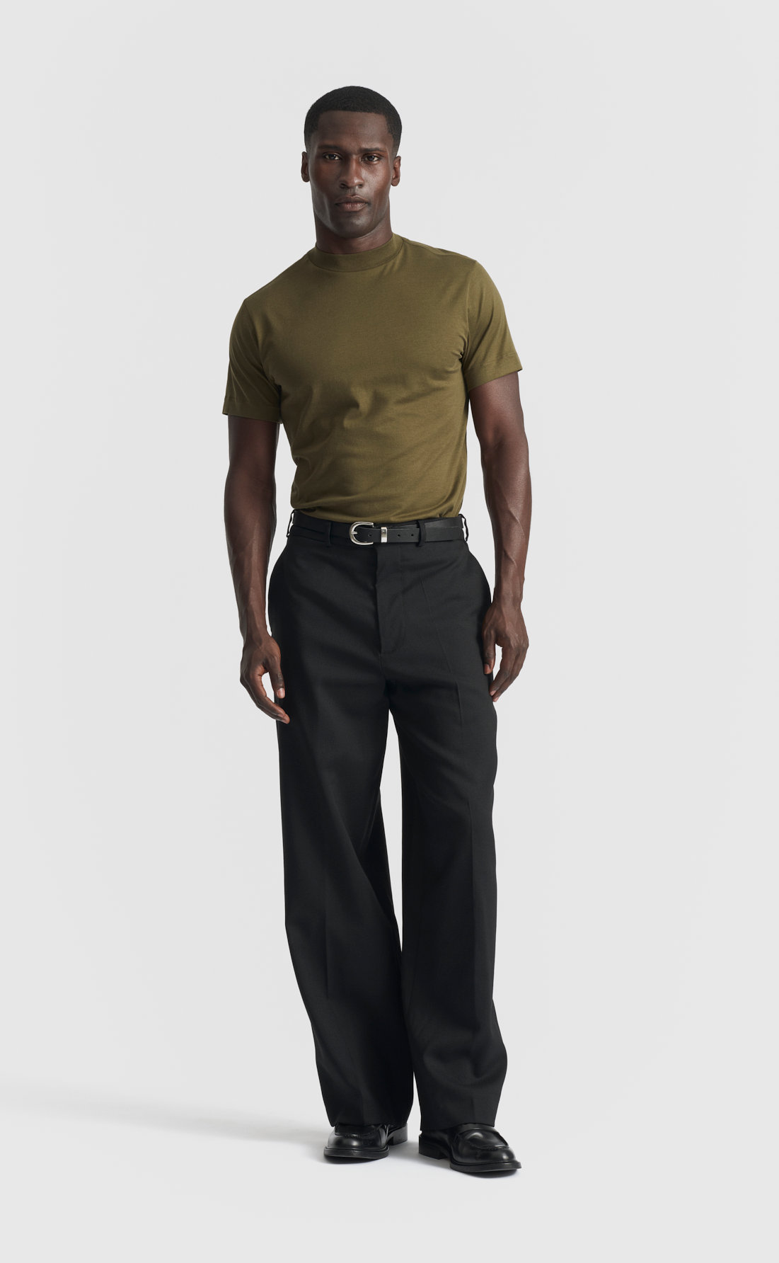Silk Hi-Neck T-Shirt in Dark Olive