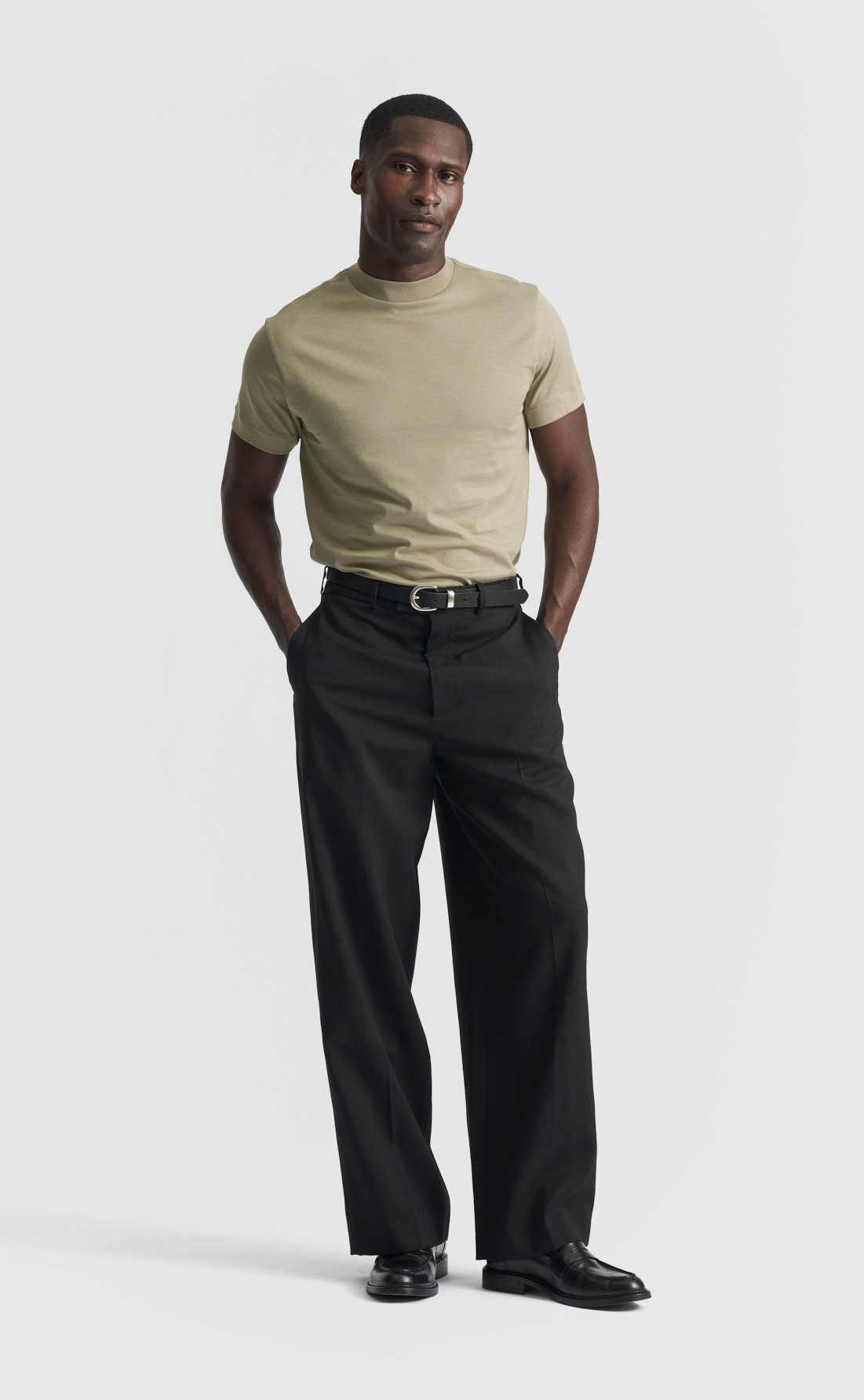 Silk Hi-Neck T-Shirt in Dried Sage