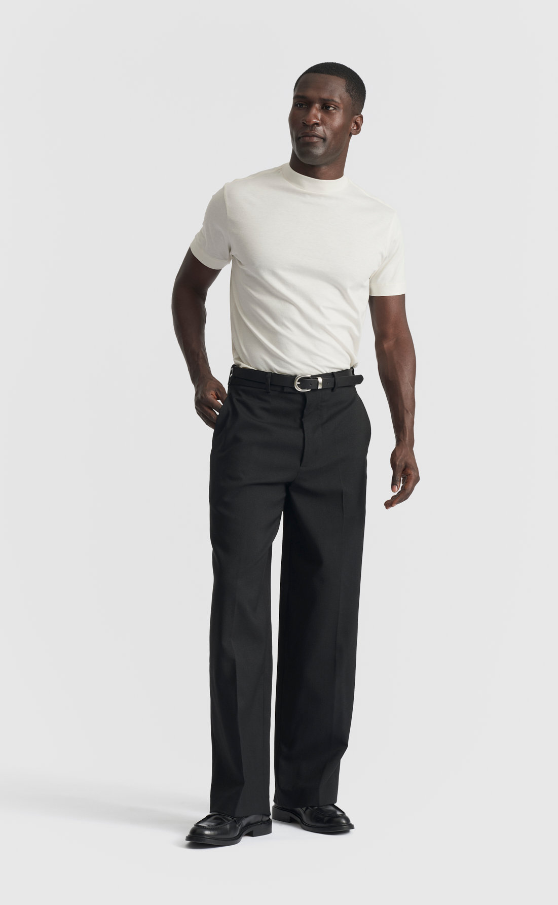 Silk Hi-Neck T-Shirt in White Alyssum