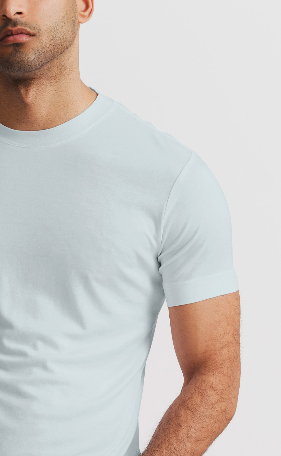 Custom Fitted Cotton Hi-Neck T-Shirt Light Grey