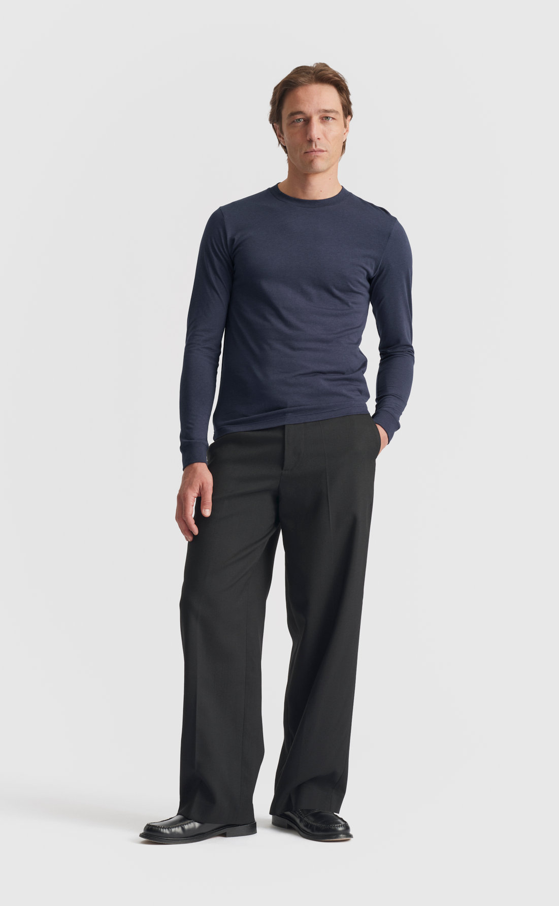 Lyocell T-Shirt / Long-sleeve in Navy