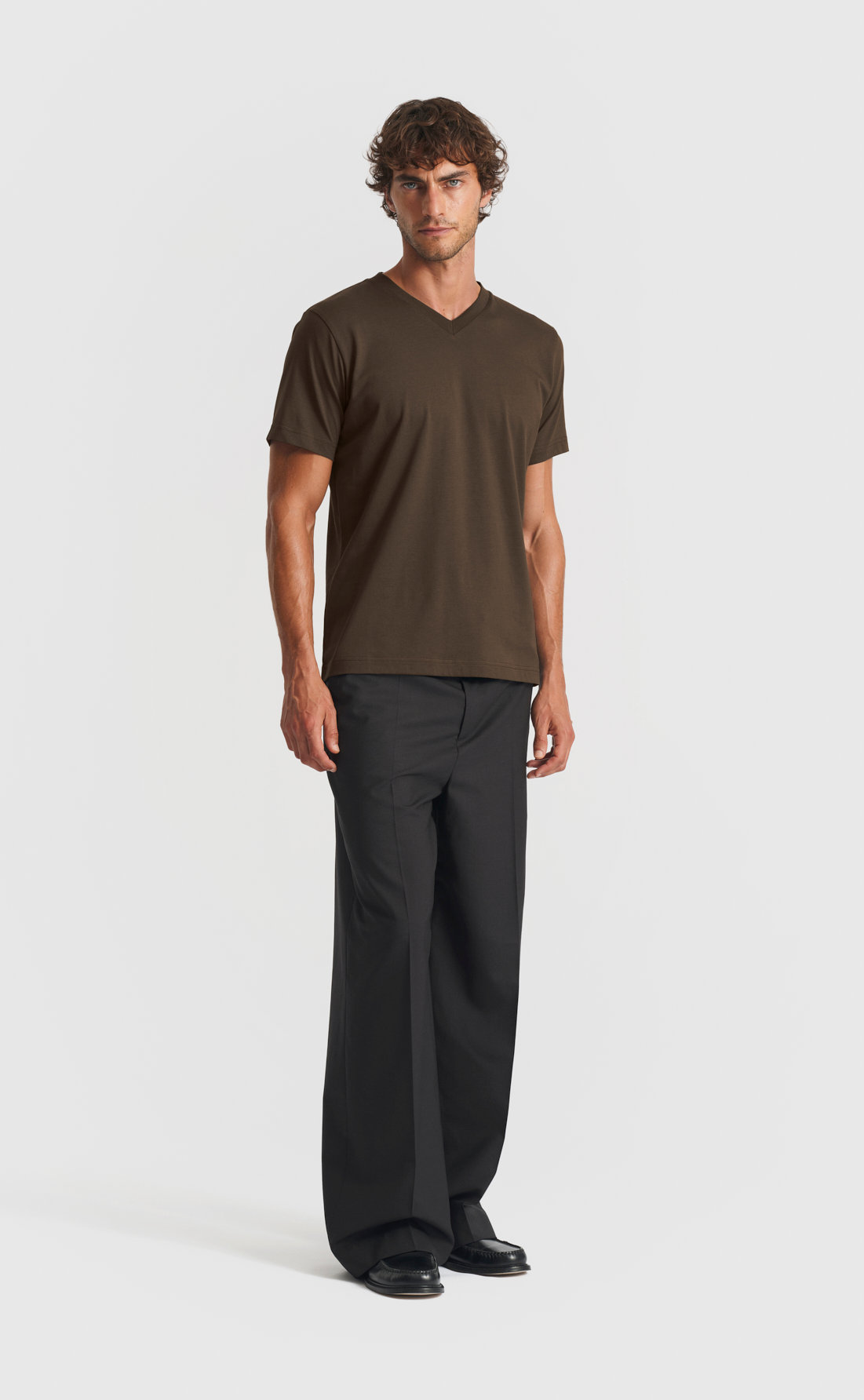 Cotton V-Neck T-Shirt in Demitasse