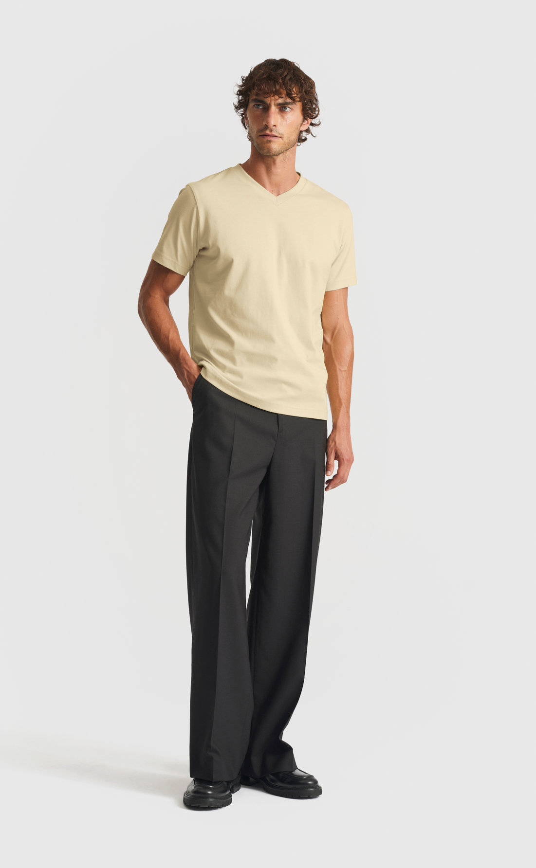 Cotton V-Neck T-Shirt in Green Haze