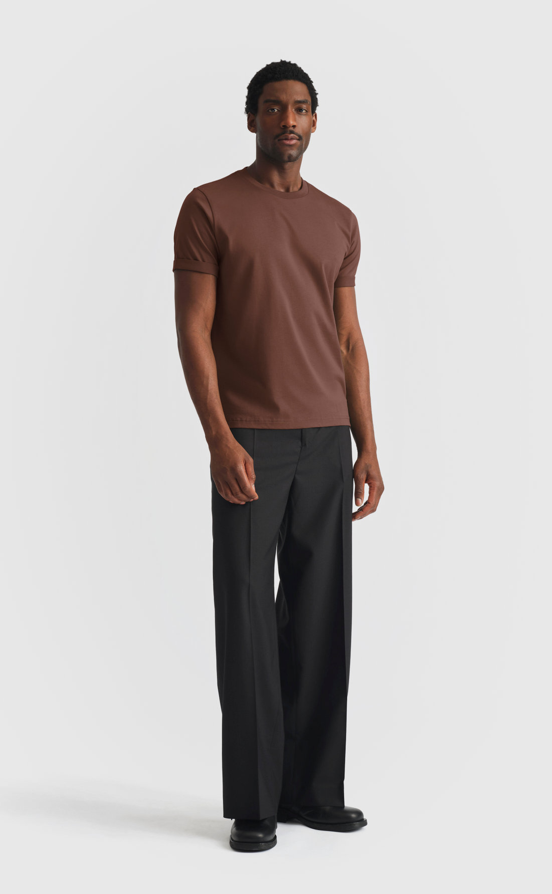 Cotton T-Shirt / Folded Sleeves in Mink