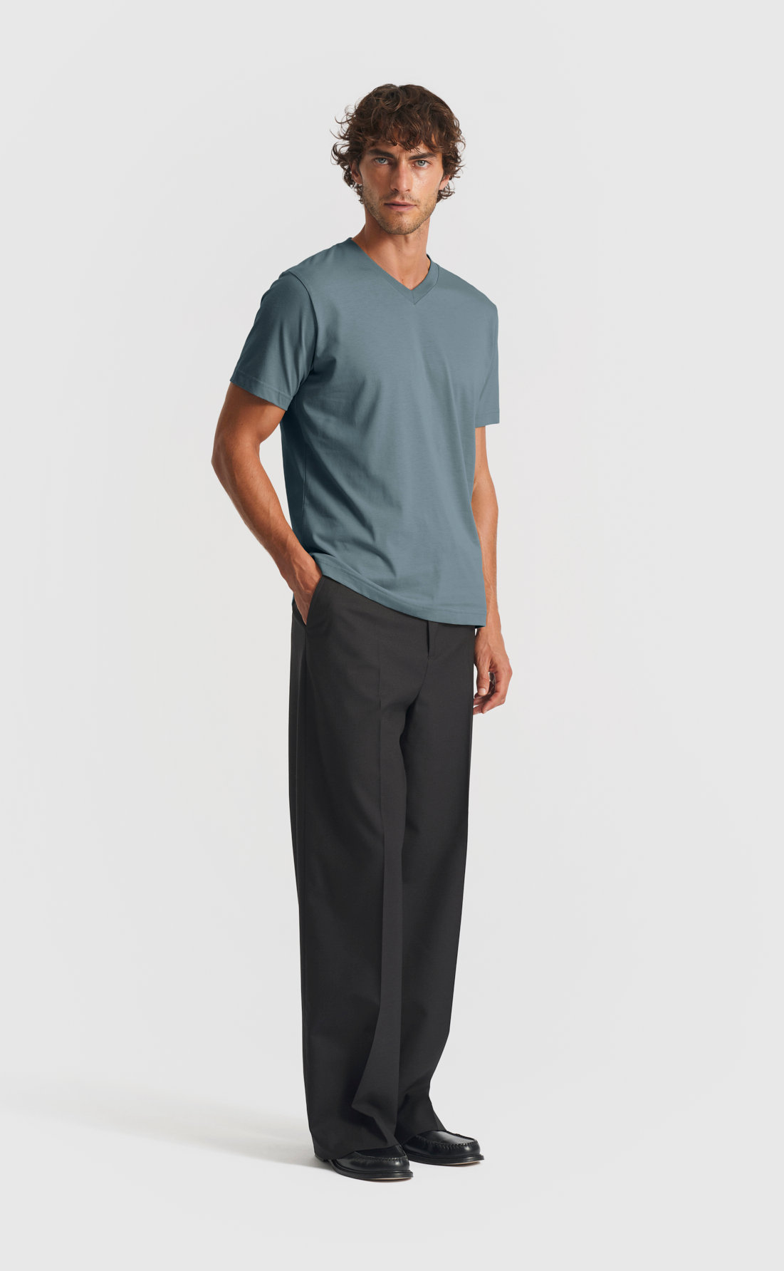 Cotton V-Neck T-Shirt in Stormy Weather