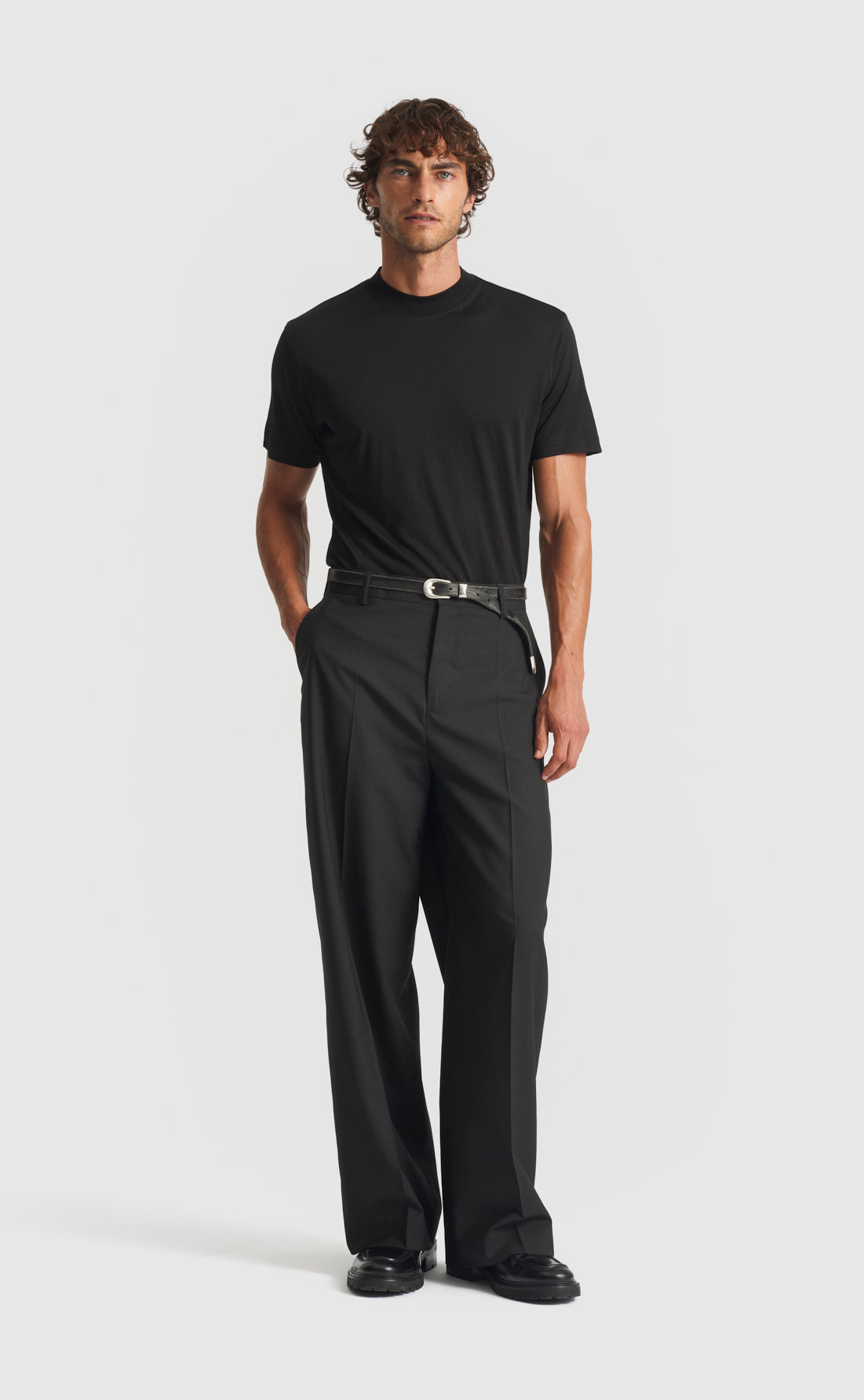 Wool Hi-Neck T-Shirt in Black