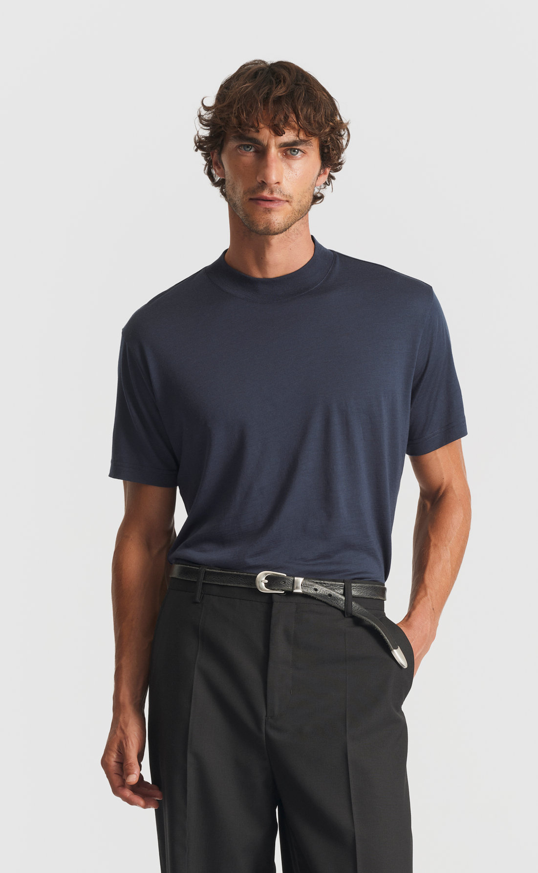 Custom Fitted Wool Hi-Neck T-Shirt Navy | Son of a Tailor