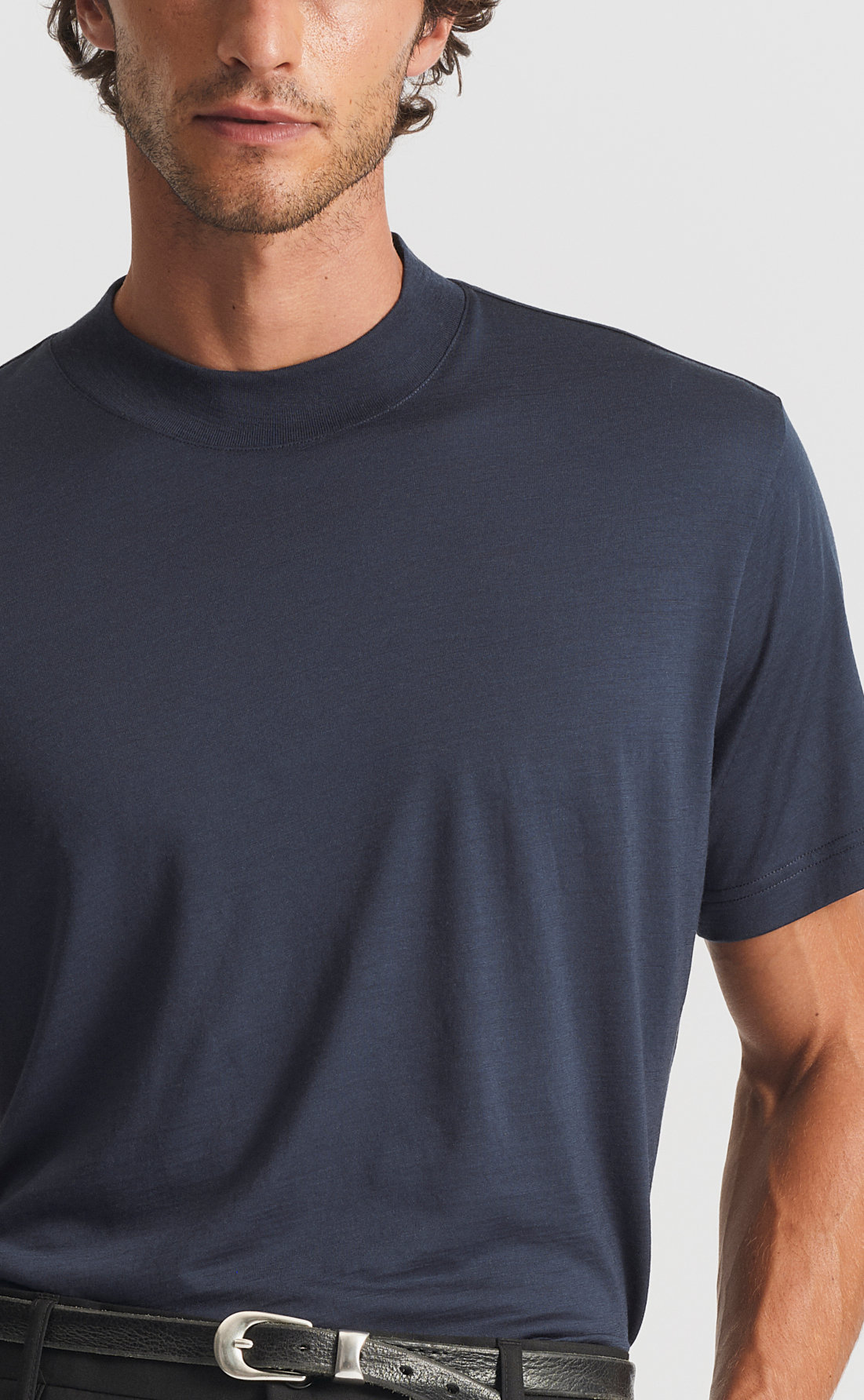 Custom Fitted Wool Hi-Neck T-Shirt Navy | Son of a Tailor