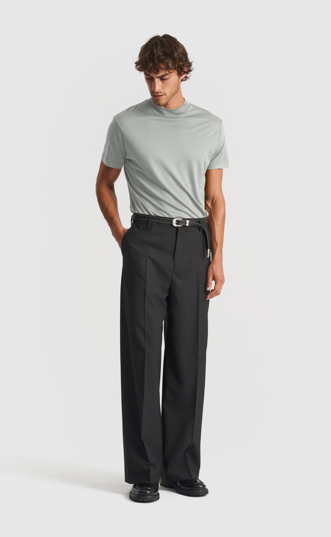 Wool Hi-Neck T-Shirt in Belgian Block