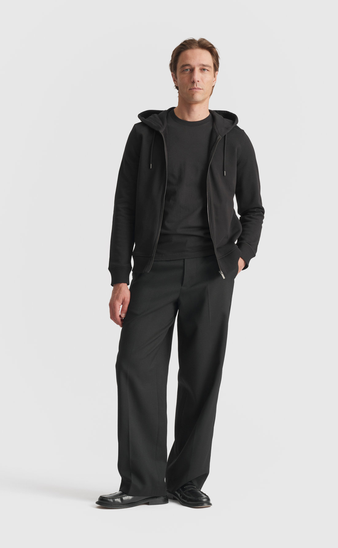 Zip Cotton Hoodie in Black