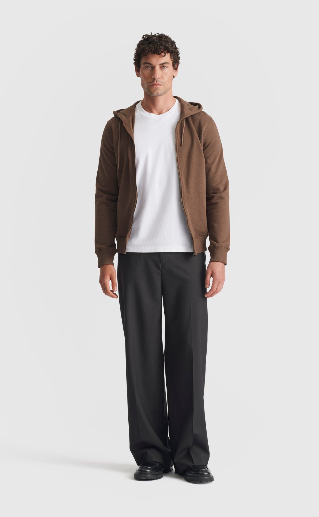 Zip Cotton Hoodie in Brown