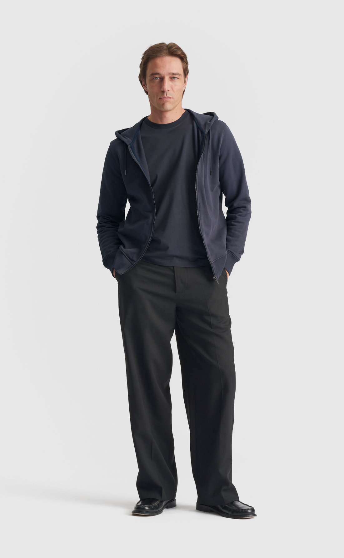 Zip Cotton Hoodie in Deep Blue