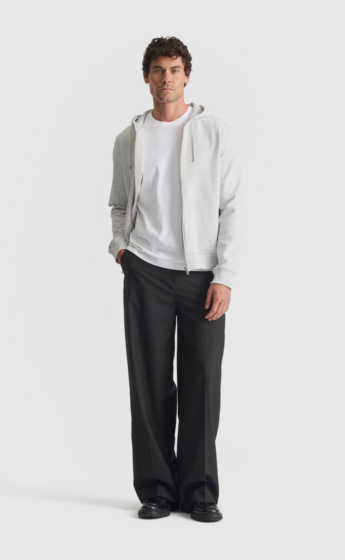 Zip Cotton Hoodie in Light Grey