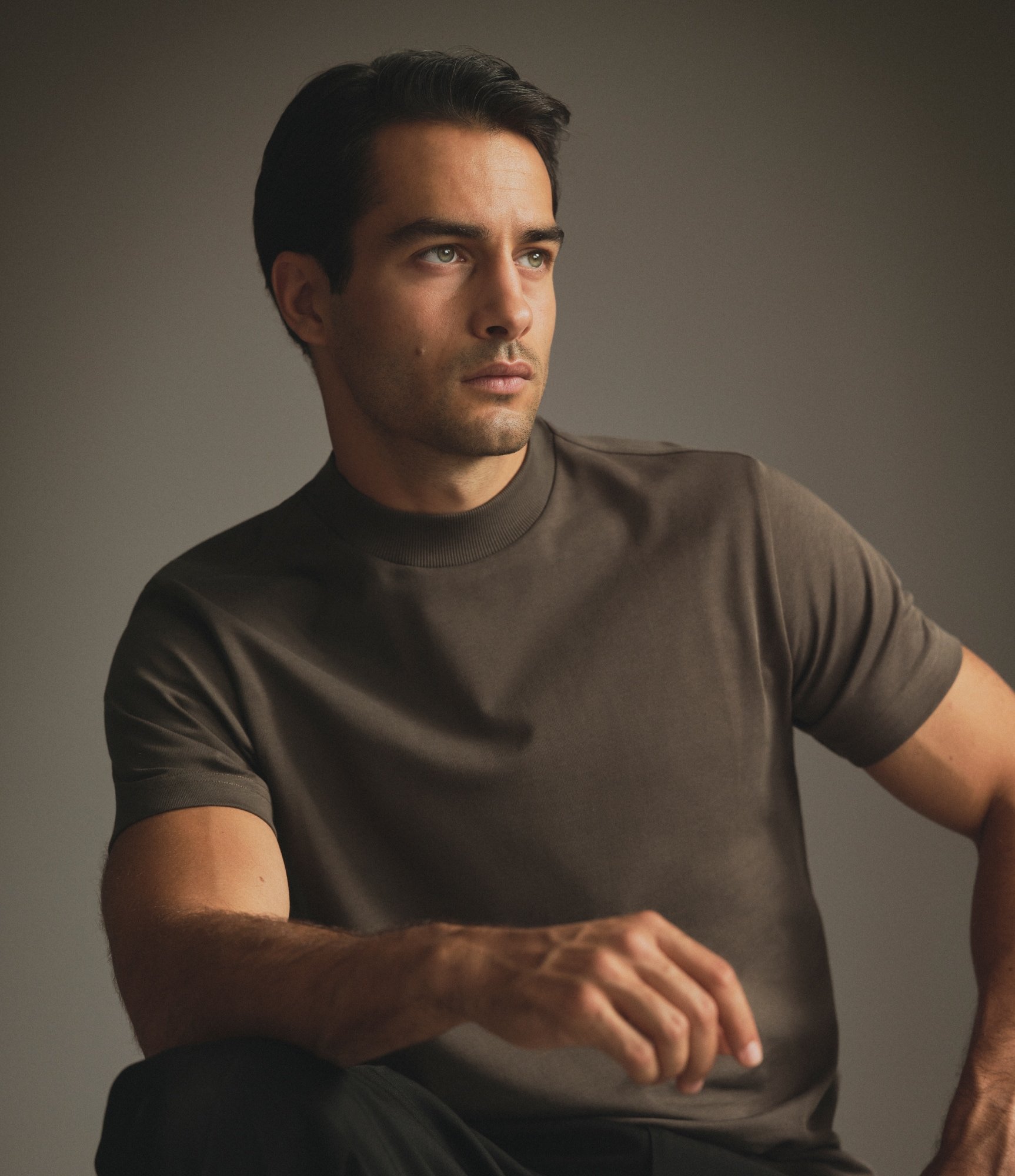 Ex.Heavy Cotton Hi-Neck T-Shirt / Black Olive