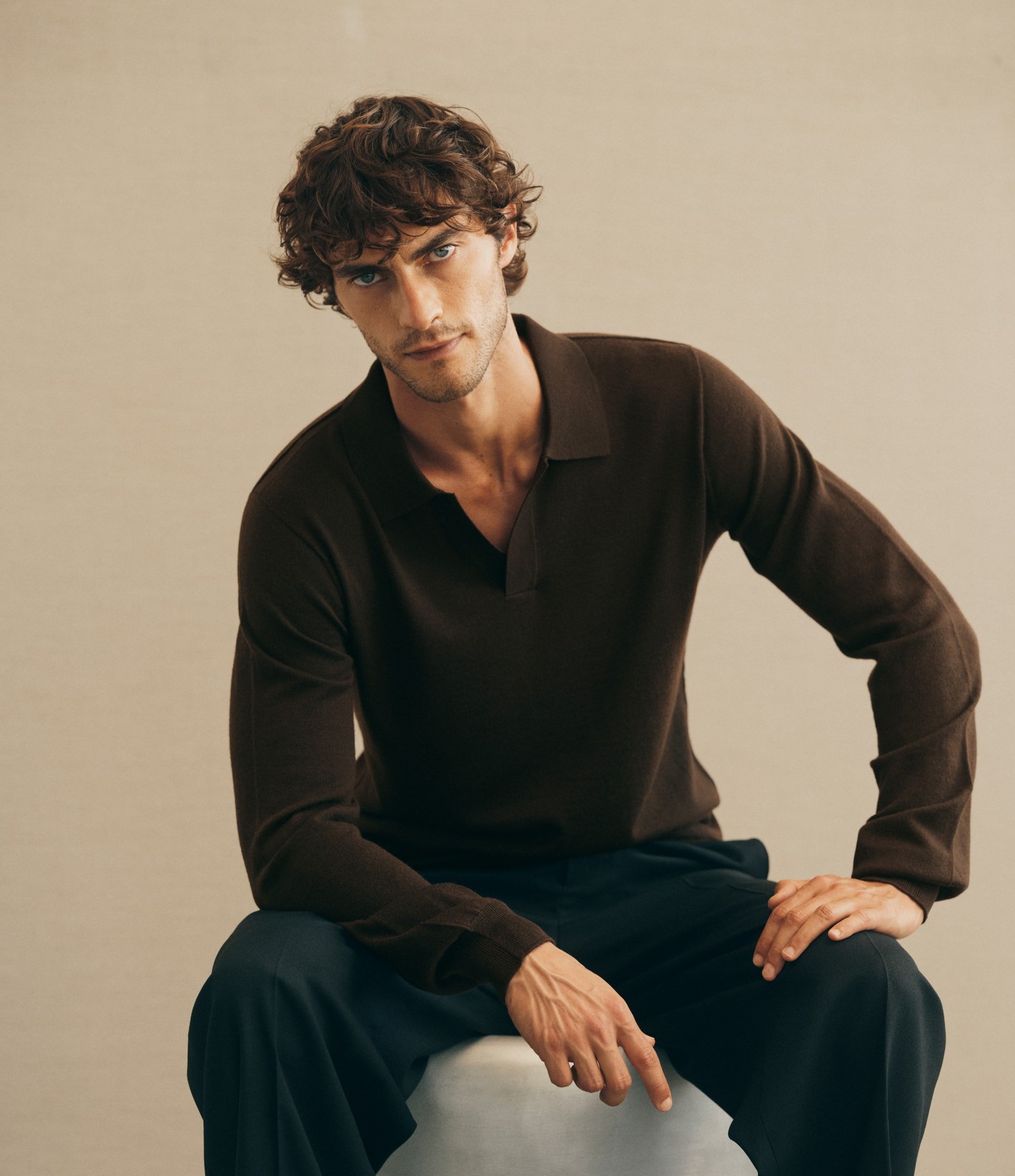 Merino Open Collar Pullover / Black Coffee