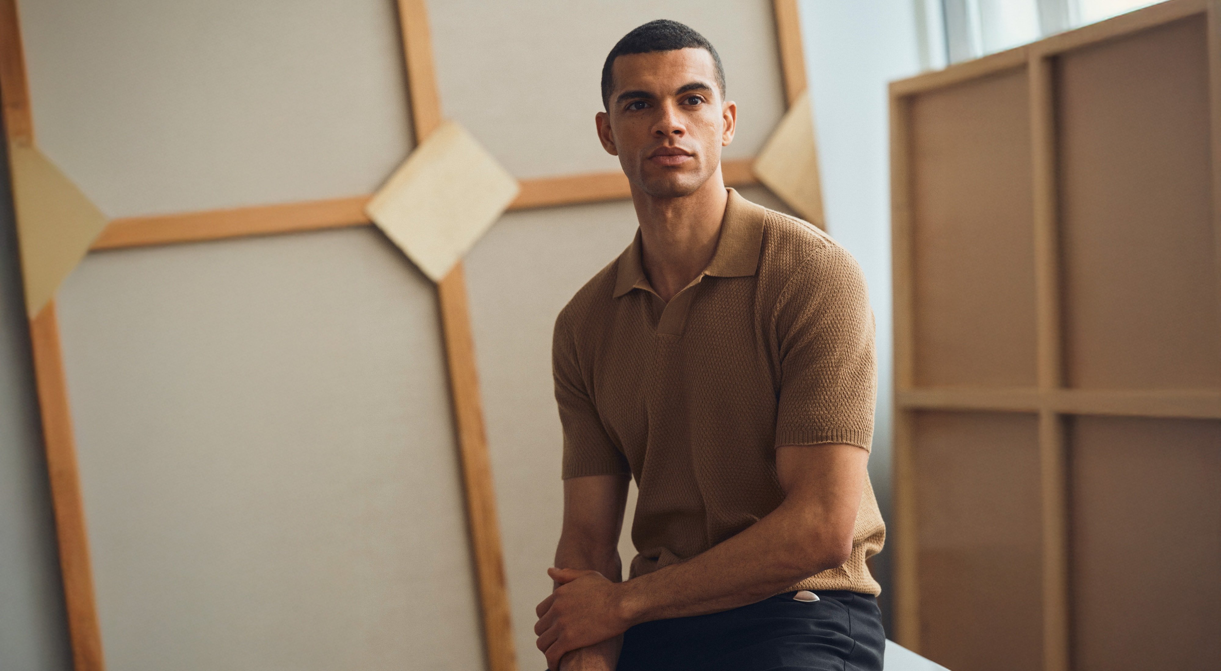 Pearl Knit Open Collar Polo