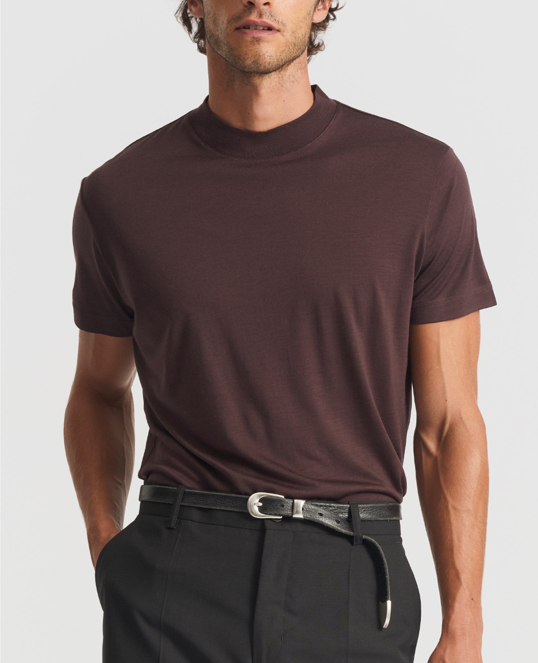 Wool Hi-Neck T-Shirt / Dark Plum